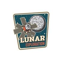 Lunar exploration icon, space satellite and Moon vector