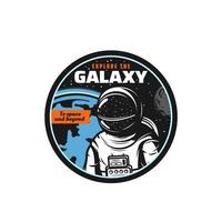 Astronaut in outer space, galaxy research icon vector