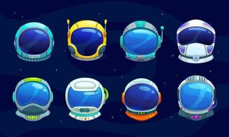 Cartoon space astronaut helmet isolated vector set