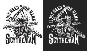 Death reaper with scythe t-shirt creepy print vector