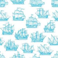 Sail ship, sailboat, brigantine seamless pattern vector