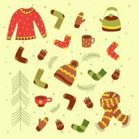 Cozy winter set. Warm clothes flat vector