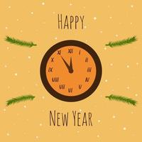 Clock on a beige background with a new year inscription vector