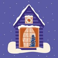 casa de invierno arbol de navidad en el vector de la ventana