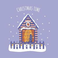 casa de invierno tiempo de navidad texto vector dibujado a mano