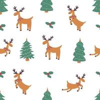 Seamless pattern Christmas reindeer and tree. Vector