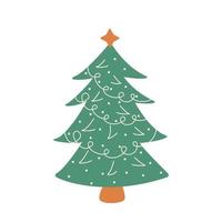 árbol de navidad simple con nieve. vector dibujado a mano