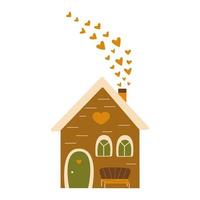 Cute house with a bench and hearts. Vector