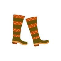 Womens warm green boho boots. Hand drawn vector