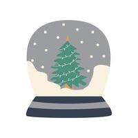 bola de cristal con árbol de navidad con guirnalda. vector