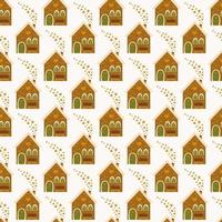 Seamless pattern house with bench and hearts. Vector