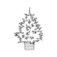 Christmas tree in a pot. Vector hand drawn