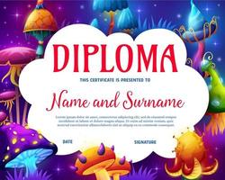 Kids diploma with magic mushrooms in forest vector