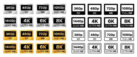 resolución de video, iconos de definición de pantalla vector