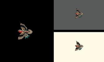 Pájaro volando con flores, diseño de ilustraciones vectoriales vector