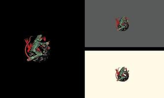 rana verde peleando con diseño de ilustraciones vectoriales de ratón negro