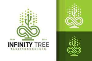 plantilla de ilustración vectorial de diseño de logotipo de árbol digital infinito vector