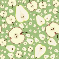 patrón con manzanas y peras, frutas cortadas vector