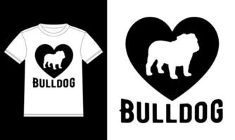 plantilla de diseño de camiseta de amor de bulldog, pegatina de ventana de coche, vaina, cubierta, fondo negro aislado vector