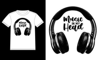 Music in my Head Hand drawn With Headphones . T-shirt Design template, Car Window Sticker, POD, cover, Isolated White Background Vector illustration