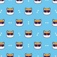 Smiling dog wearing glasses on a blue background. Seamless pattern vector cartoon illustration