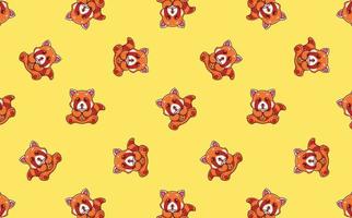 Seamless pattern with cute red panda boba tea ice, vector illustration