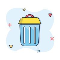 Vector icon rubbish bin icon in comic style trash bucket vector cartoon illustration