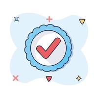 Approved certificate medal icon in comic style vector cartoon illustration