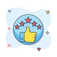 Vector cartoon thumb up with a five star rating. Customer evaluation. Customer review rating