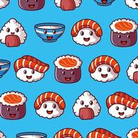 vector lindo sushi set patrón kawaii fondo