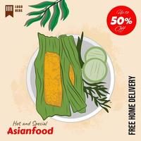 Hand drawn flat design asian food illustration vector