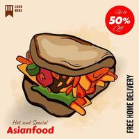 Hand drawn flat design asian food illustration vector