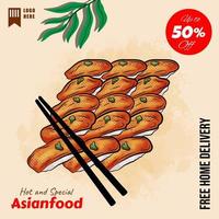 dibujado a mano ilustración de comida asiática de diseño plano vector