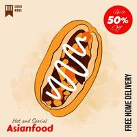 Hand drawn flat design asian food illustration vector