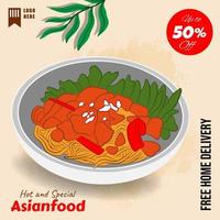 dibujado a mano ilustración de comida asiática de diseño plano vector