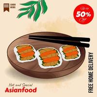 Hand drawn flat design asian food illustration vector
