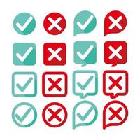 Green tick check mark and cross mark symbols icon element. Set of cancel and check button collection to make an icons vector