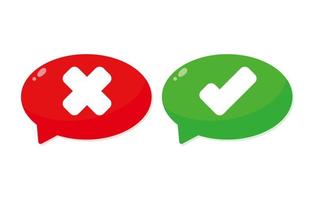 Set of cancel and check button collection to make an icons. Green yes and red no correct incorrect sign vector
