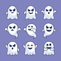 Set of cute ghost halloween cartoon character vector