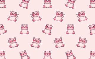 Seamless pattern with cute pig sitting and showing peace sign hand, vector illustration