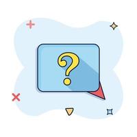 Question mark icon in comic style discussion speech bubble vector cartoon illustration