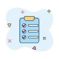 Vector icon clipboard and check marks to do list in comic style