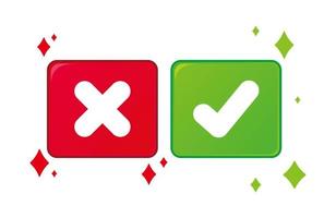 Set of cancel and check button collection to make an icons. Green yes and red no correct incorrect sign vector