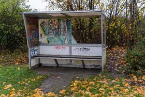 bus stop destroyed in the rain photo