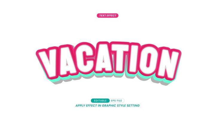 Text Effect - Vacation Slogan. with 3D colored letter models.