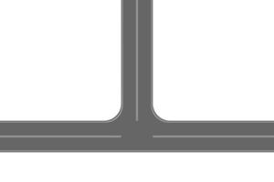 Three way T road junction top view. Highway part with marking. Roadway element for city map vector