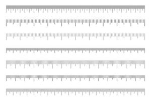 escala del conjunto de reglas. Tabla de medidas horizontales con marcado en centímetros y milímetros. medición de distancia, altura o longitud herramienta matemática o de costura vector