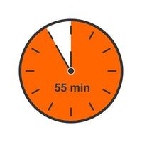 Clock icon with 55 minute time interval. Countdown timer or stopwatch symbol. Waiting midnight, New Year night concept. Infographic element for cooking or sport game vector