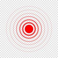 Pain point icon. Red hurt symbol. Concentric ache localization sign isolated on transparent background. Radar or sonar wave vector