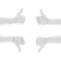 Like and Dislike sign. One line human hands. Thumbs up and thumbs down. Vector illustration